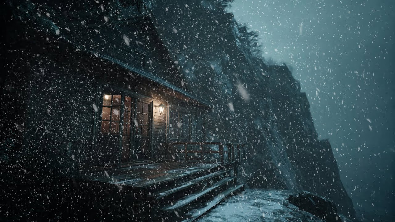 Heavy Blizzard Sounds for Sleeping 3 Hours - Cozy Cliffside Mountain Cabin Winter Ambience
