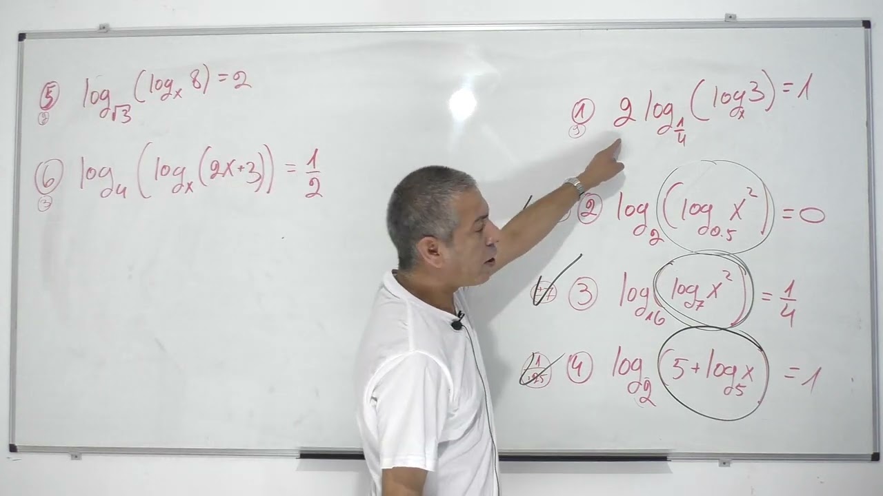 תרגול משוואות לוגריתמיות בסיסיות- 4,5 יחידות -תרגול 8 אחרון -פתרון משוואות כאשר יש לוג בתוך לוג