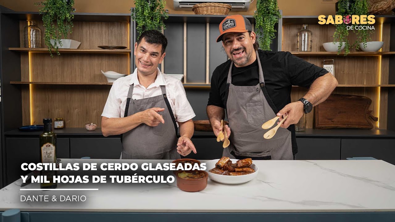 costillas de cerdo glaseadas Mil hojas de Tubérculo