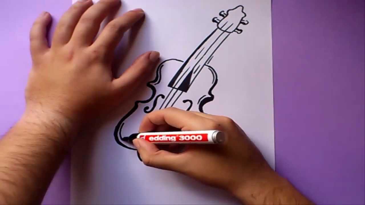 Como dibujar un violin paso a paso | How to draw a violin