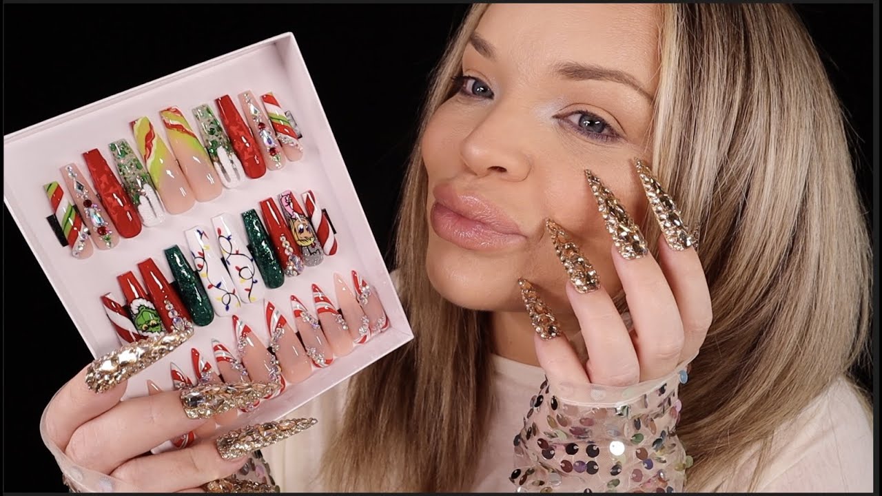 ASMR Holiday Press On Nail Collection pt 2 (tapping + scratching)