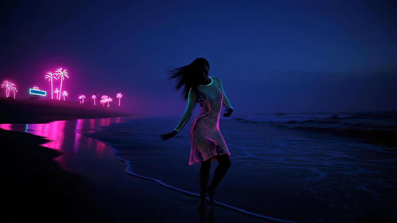 🌴 Dancing on Neon Beach | Dark Blues & Ocean Waves 🌊💜