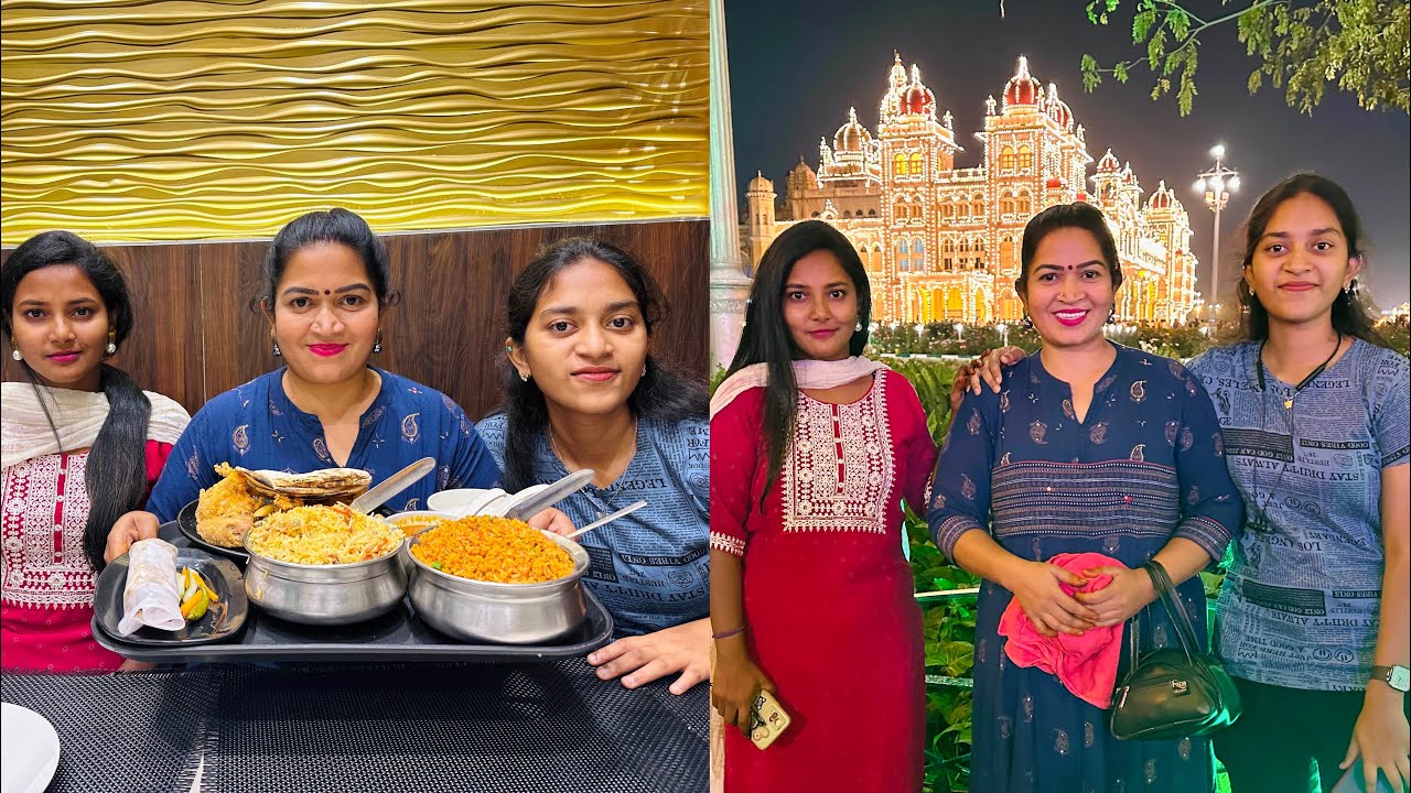 మైసూర్ ప్యాలెస్ చూడటాకి వెల్లి, రెస్టారెంట్ లో బిర్యానీ,KFC ,ఫ్రైడ్ రైస్  తిన్నాము