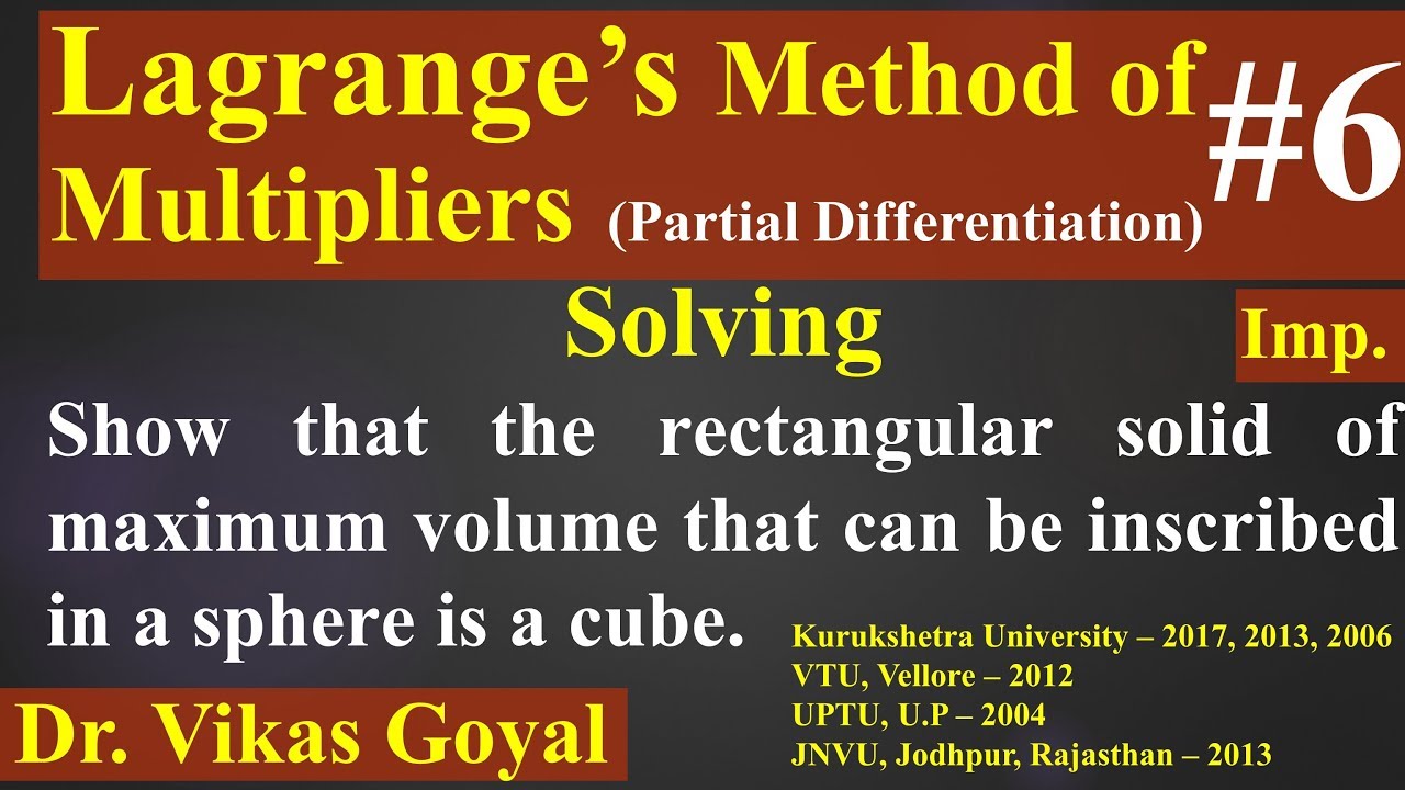 Lagrange Method of Multipliers #6 in Hindi (Imp.) | Maxima and Minima | Partial Differentiation