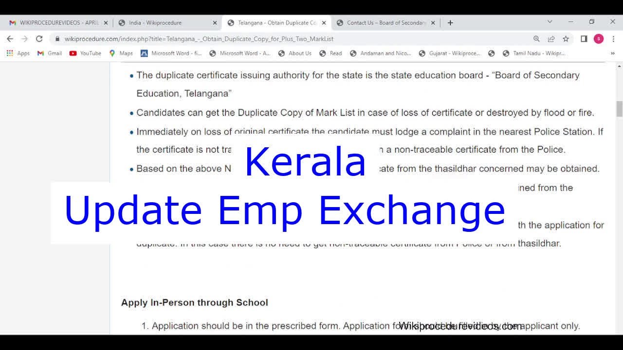 Kerala - Add Qualification or Experience in Employment Exchange (Online)
