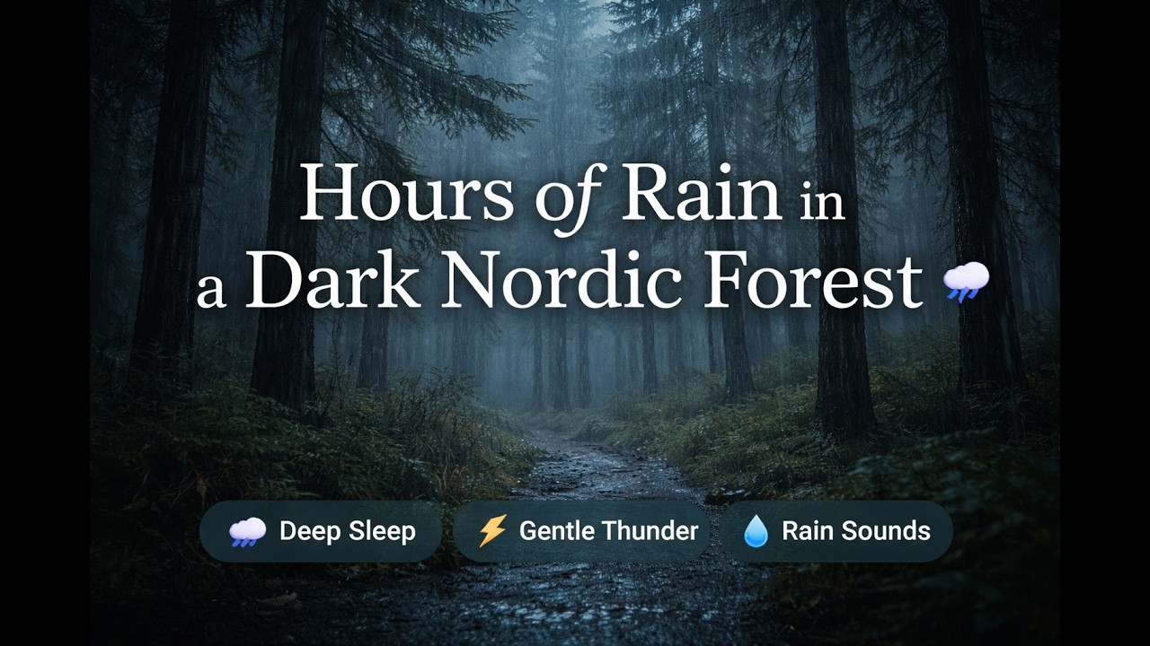 Hours of Rain in a Dark Nordic Forest 🌧️ | Gentle Thunder | Deep Sleep