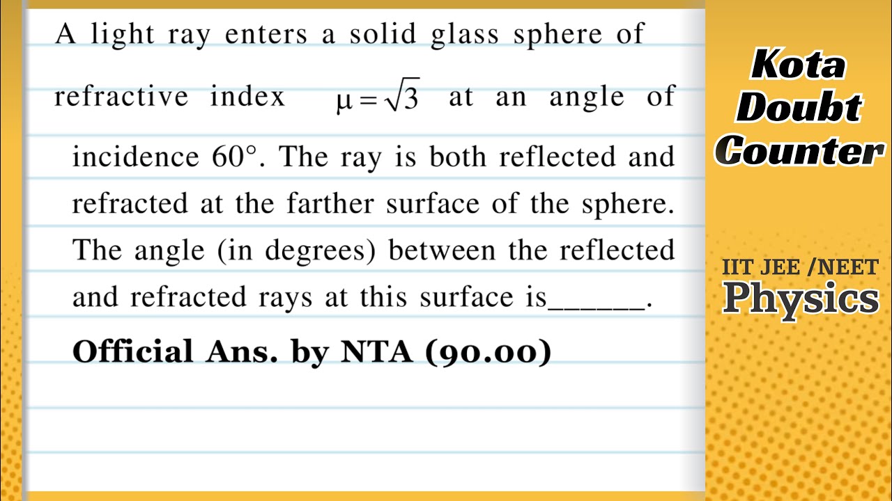 A light ray enters a solid glass sphere of refractive index at an angle of incidence 60.The ray is
