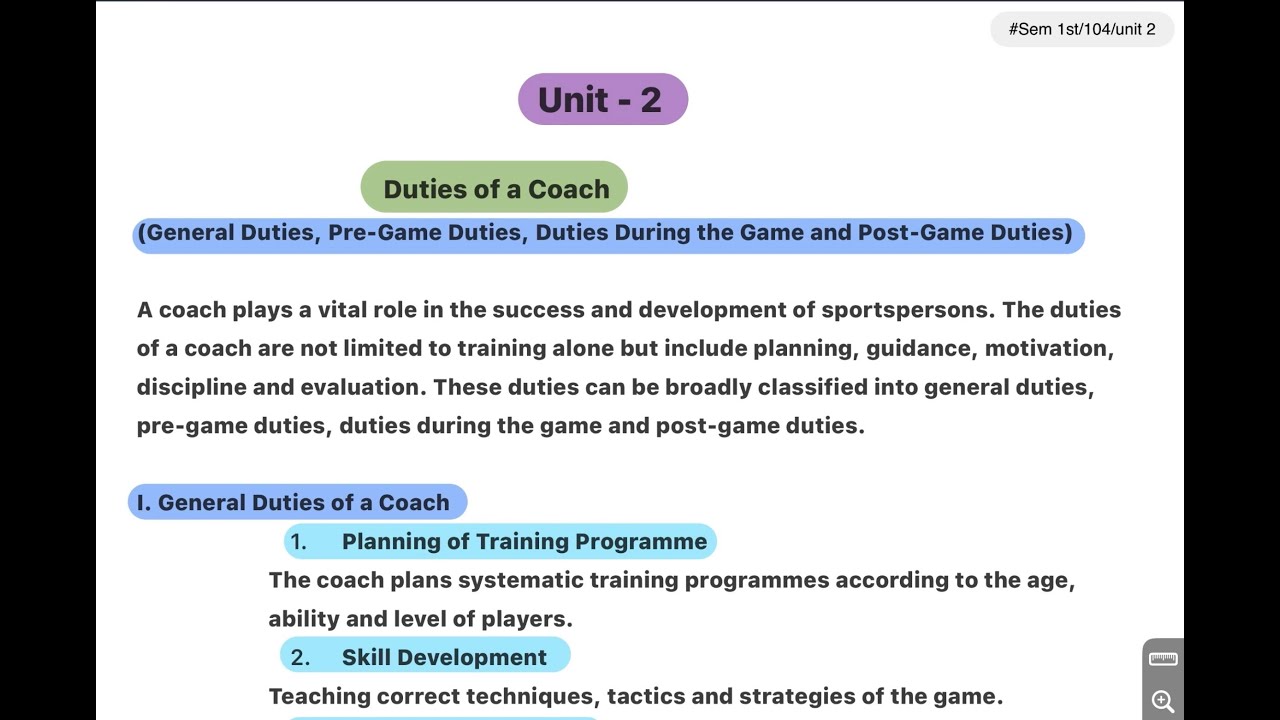 Duties of a Coach | General, Pre, During & Post Game | B.P.Ed Paper 104