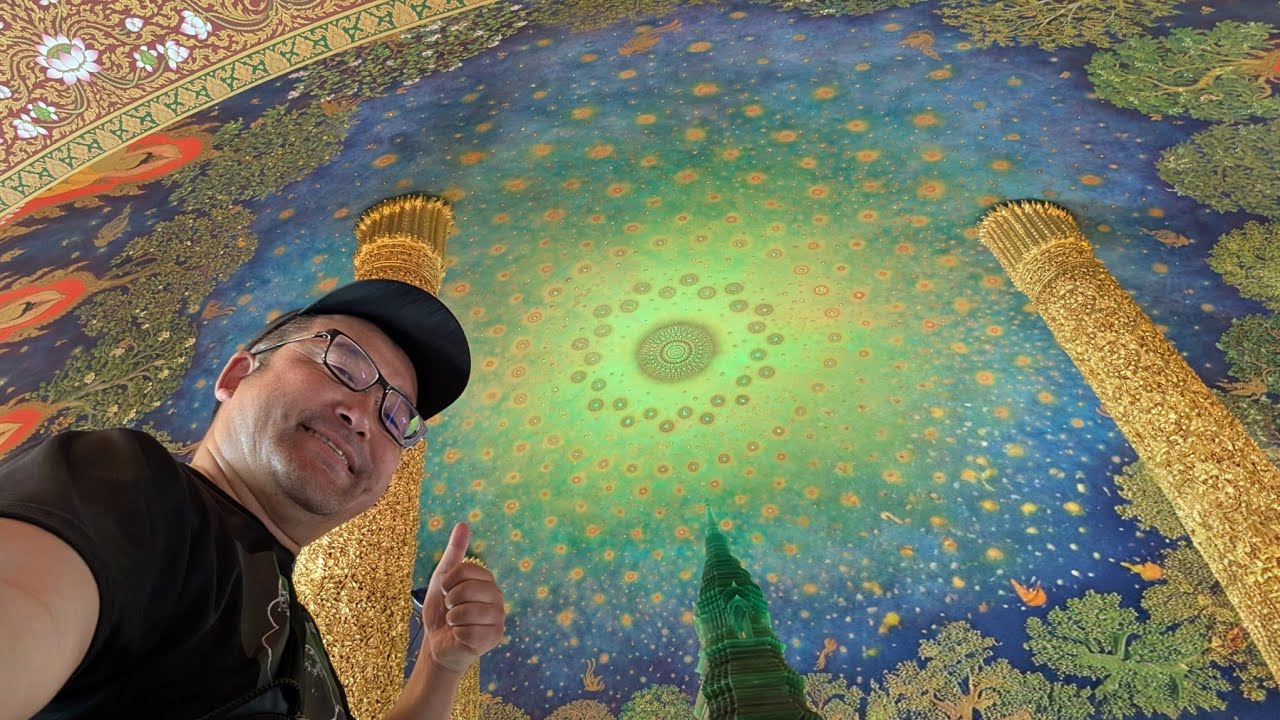 【タイ旅2026年1月〜2月】その10　ピンクのカオマンガイ！エメラルドグリーンの天井画と黄金大仏のワットパクナム！カオサンのロングラックゲストハウスは1泊1500円！【なみよし旅】