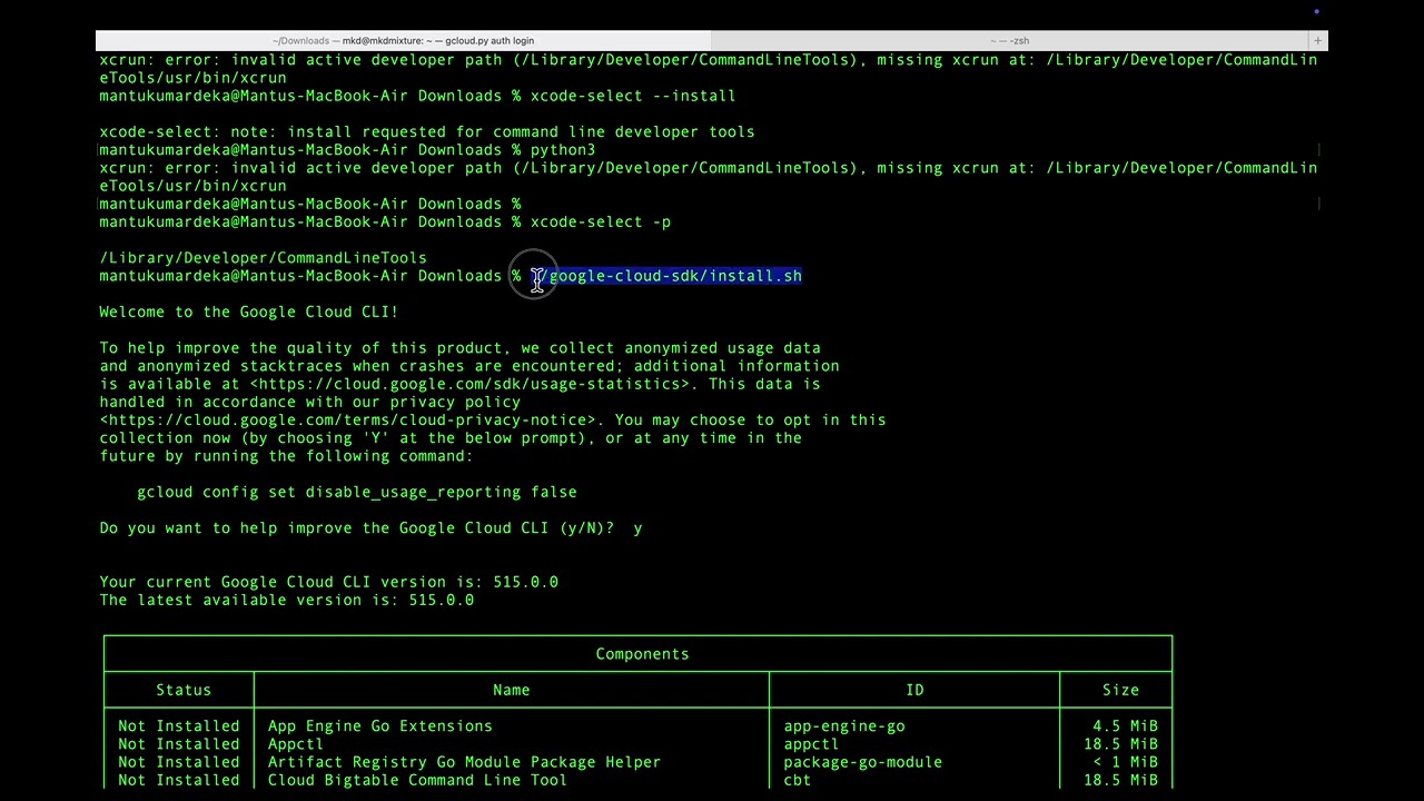 Install the Google Cloud CLI on you MACBOOK Air | gcloud cli in MACOS