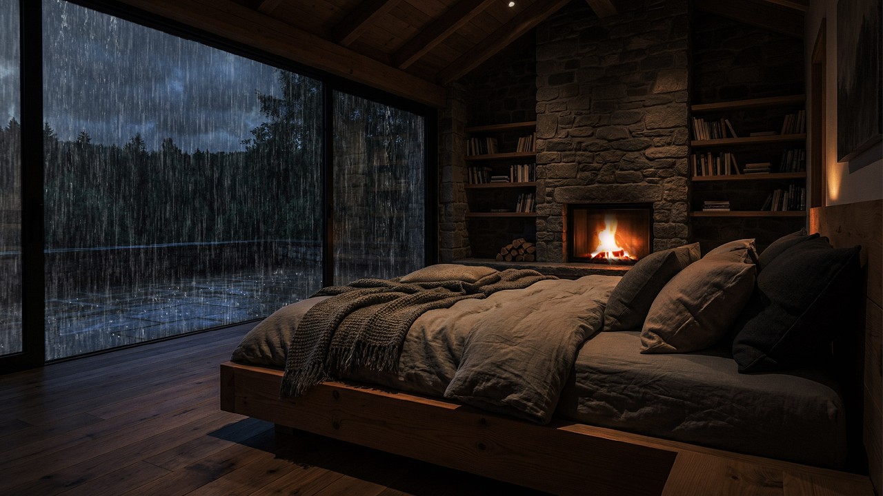 🌧️ 🌧️ Heavy Rain Sounds for Deep Sleep | Cozy Cabin in the Rain with Fireplace