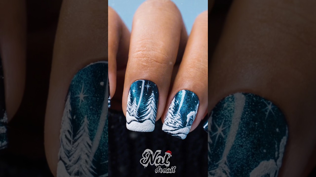 Winter Scenery Nail Art❄️ #natdenail #shorts #nailarttutorial #nails