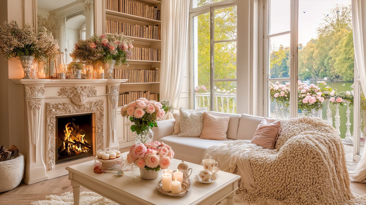 Cozy Cabin Ambience on a Summer Day 🌸 Smooth Piano Music and Fireplace Sounds for Relaxation