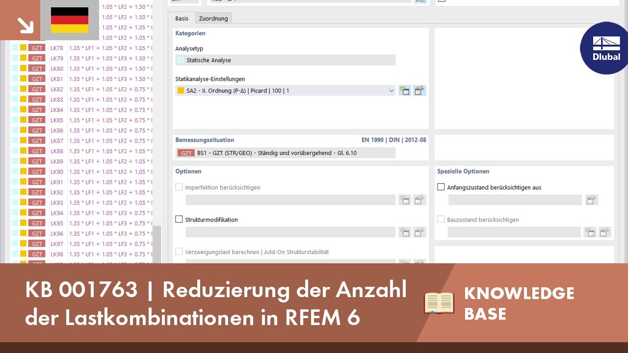 KB 001763 | Reduzierung der Anzahl von Lastkombinationen in RFEM 6