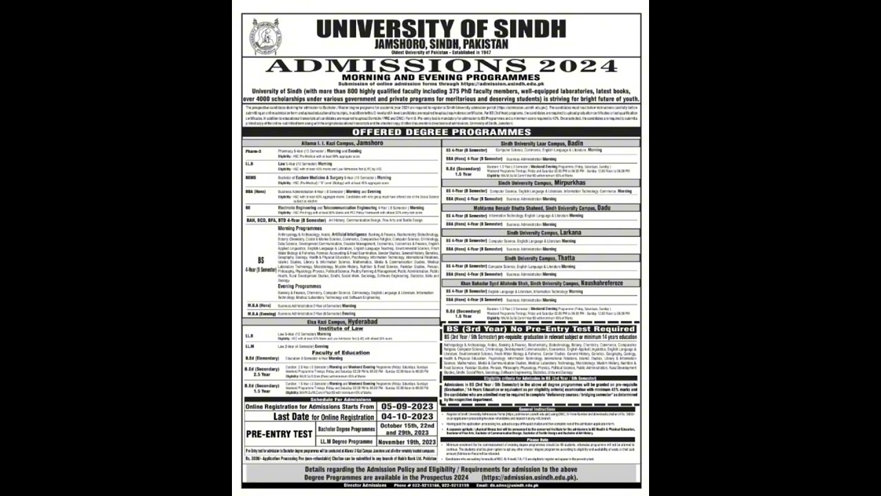 SU announces admissions to Bachelor, Masters Degree Programs | Session 2024