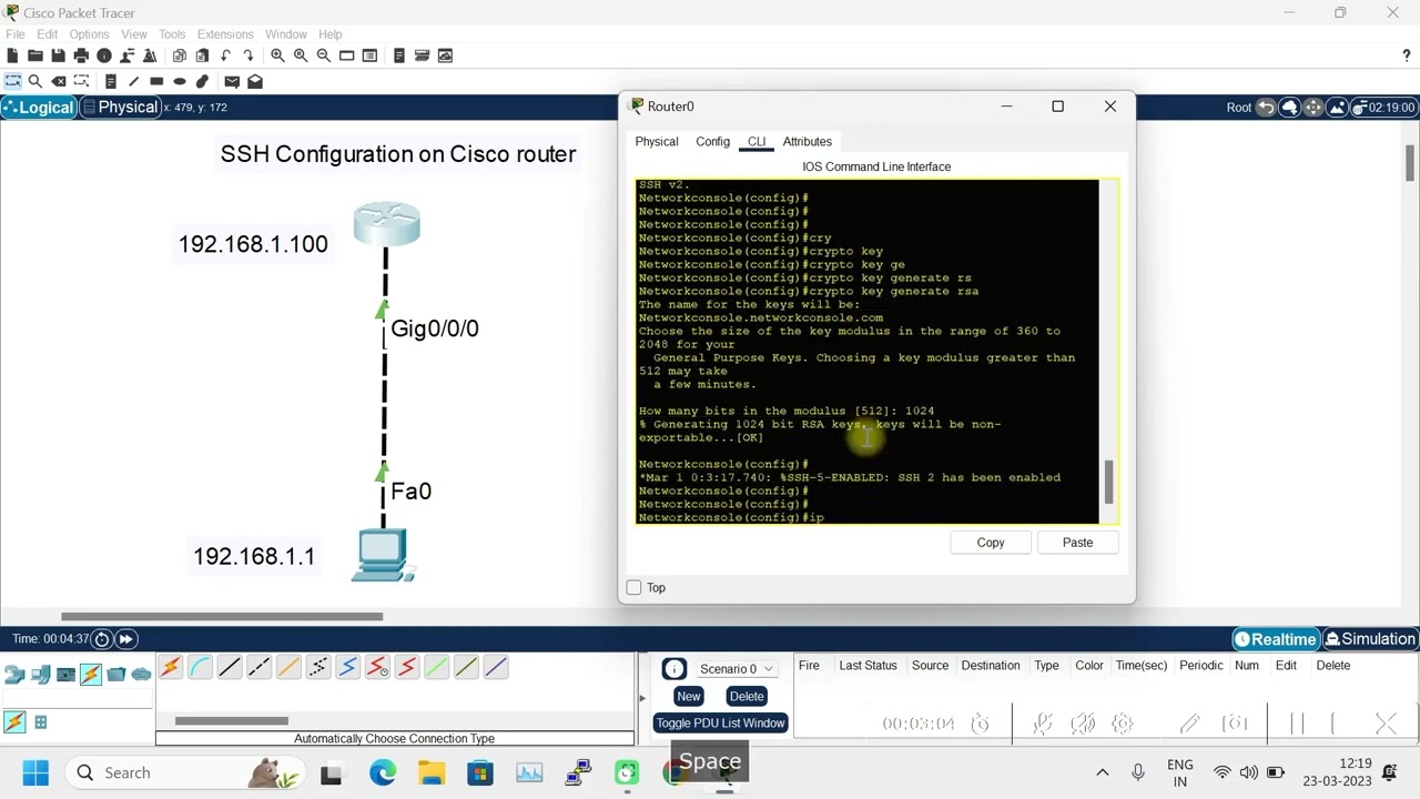 SSH Configuration on Cisco router // Packet tracer Lab // for beginners