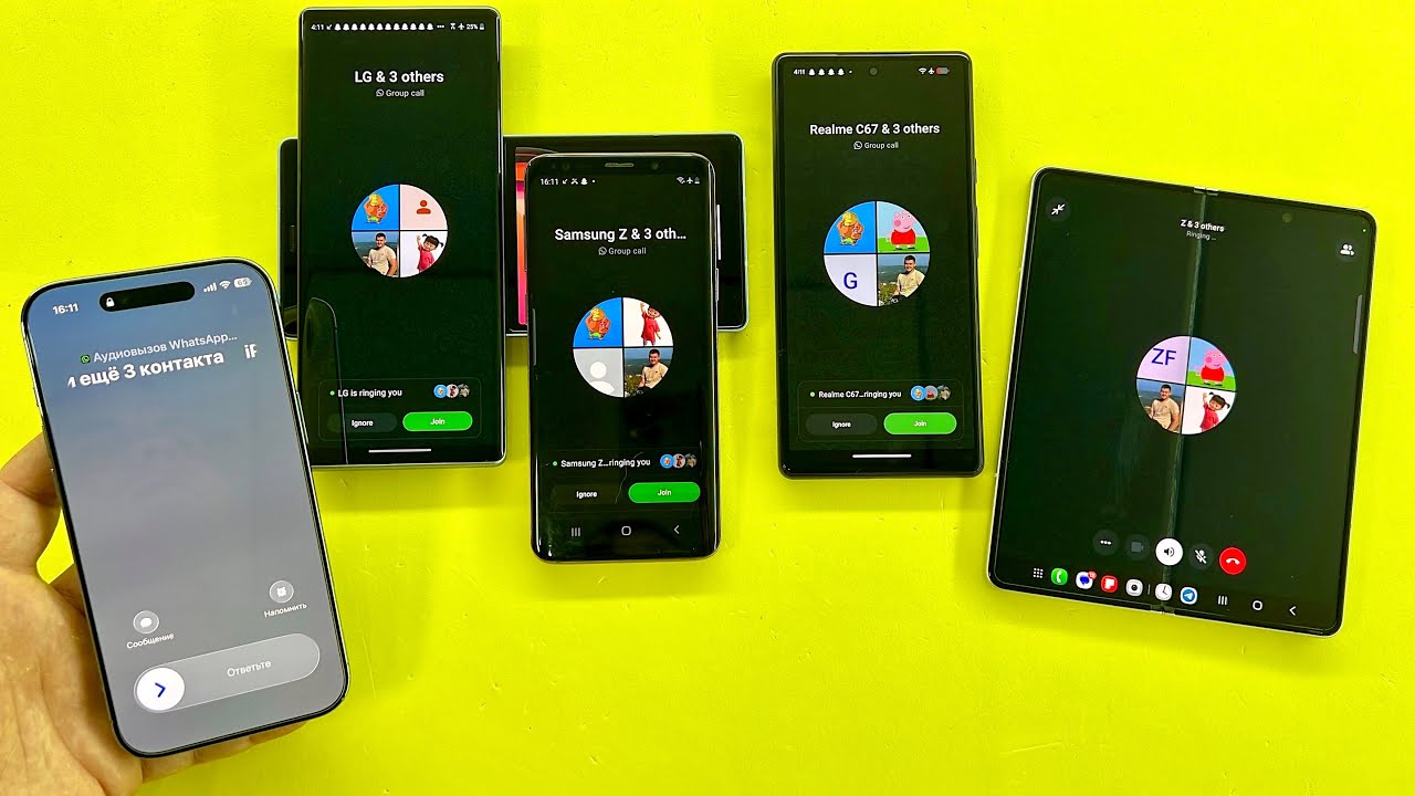 Incoming Group Calls WhatsApp on iPhone Air, LG WING, Samsung S9/ Z Fold3, Google Pixel 6 
