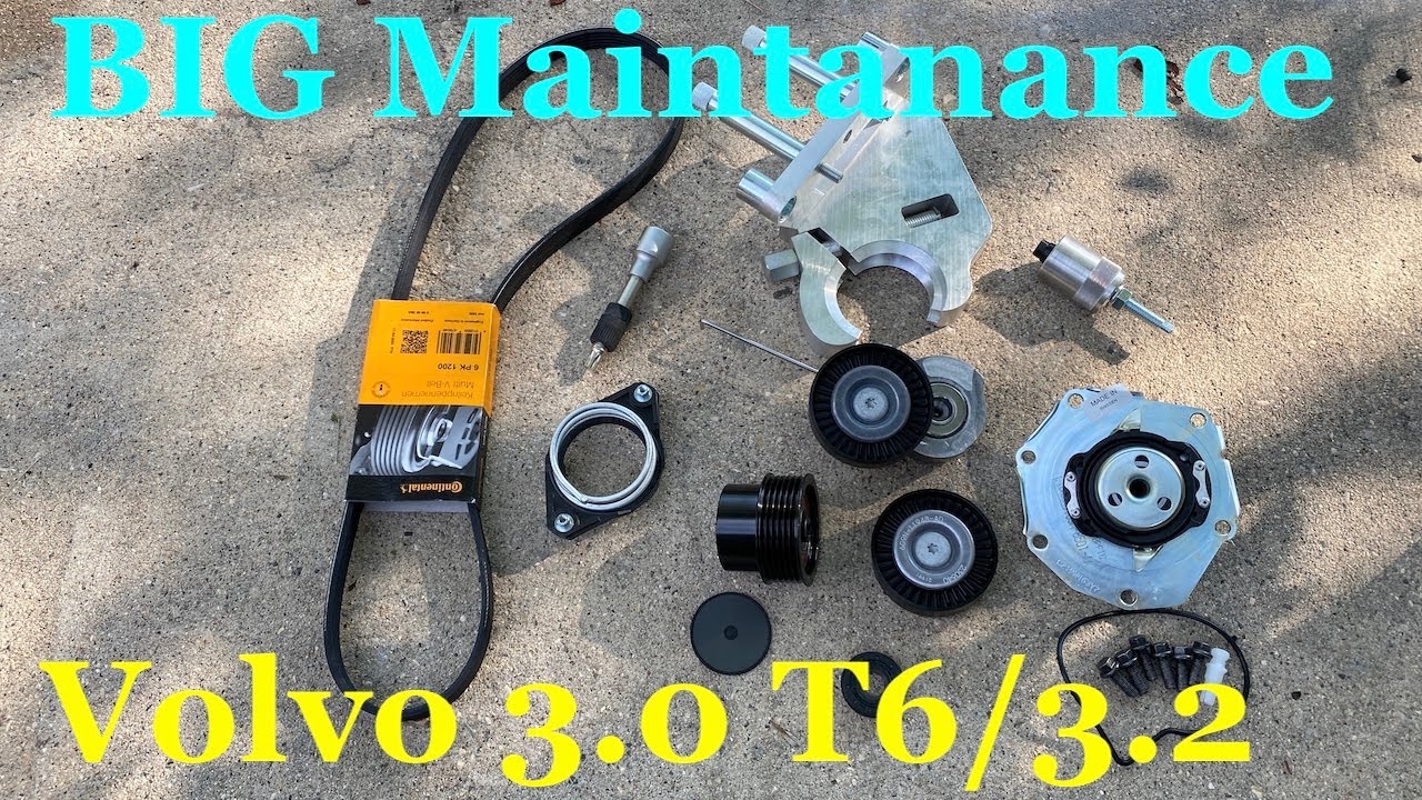 Volvo XC70 T6 3.0. Replacing accessory drive belt, water pump and  all pulleys.