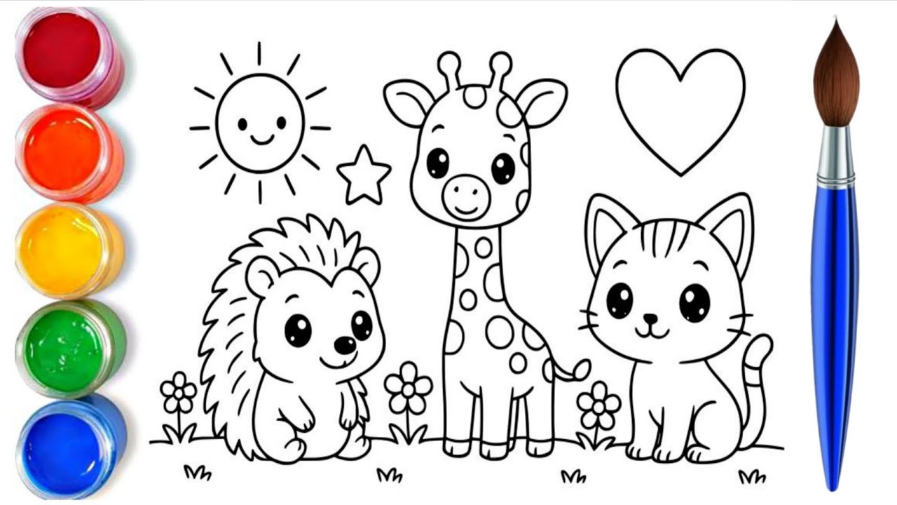 How to draw easy cute giraffe,Hedgehog,cat | easy drawing step by step for kids 