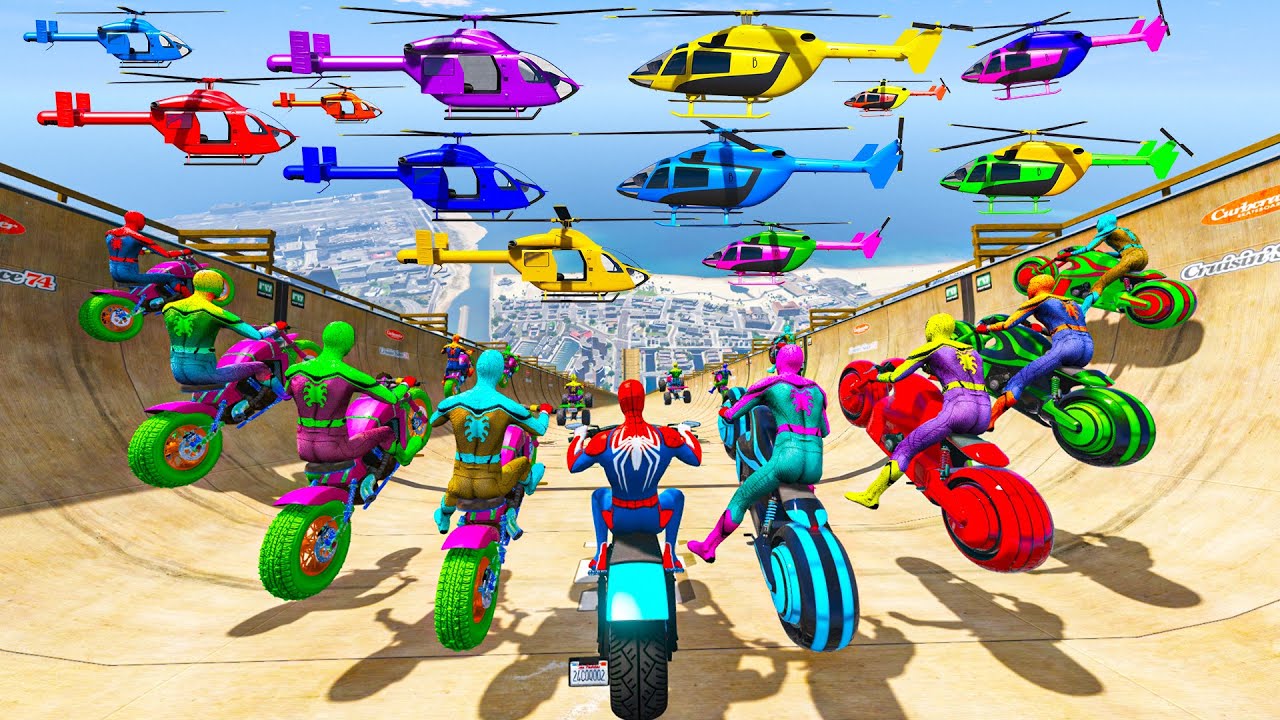 Rainbow Spiderman vs Longest Ramp in GTA 5   Jumping from Highest Mega Ramp in GTA 5 #11