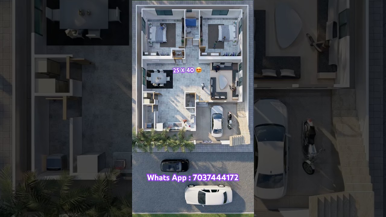 25 X 40 Modern House plan with 2BHK with Car Parking modular kitchen with Garden and Swimming pool