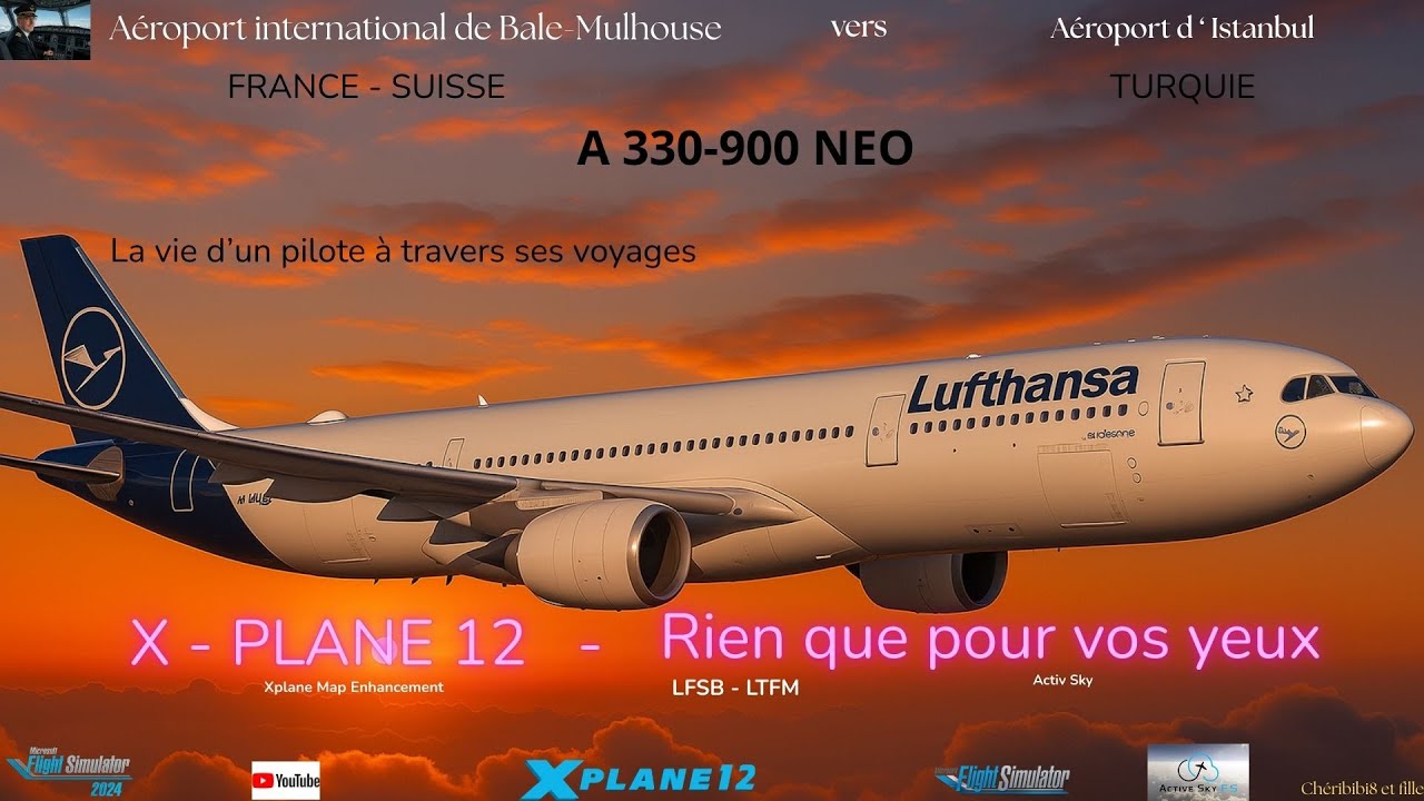 X-PLANE 12 ,   Airbus A 330-900 Néo de Toliss , Bâle-Mulhouse  vers  İstanbul Airport