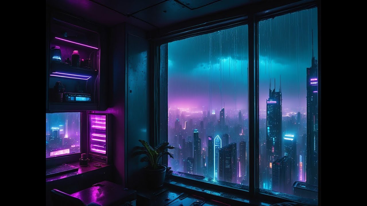 Cyberpunk Rain on Window (2 Hours) | Deep Sleep & Focus Ambience