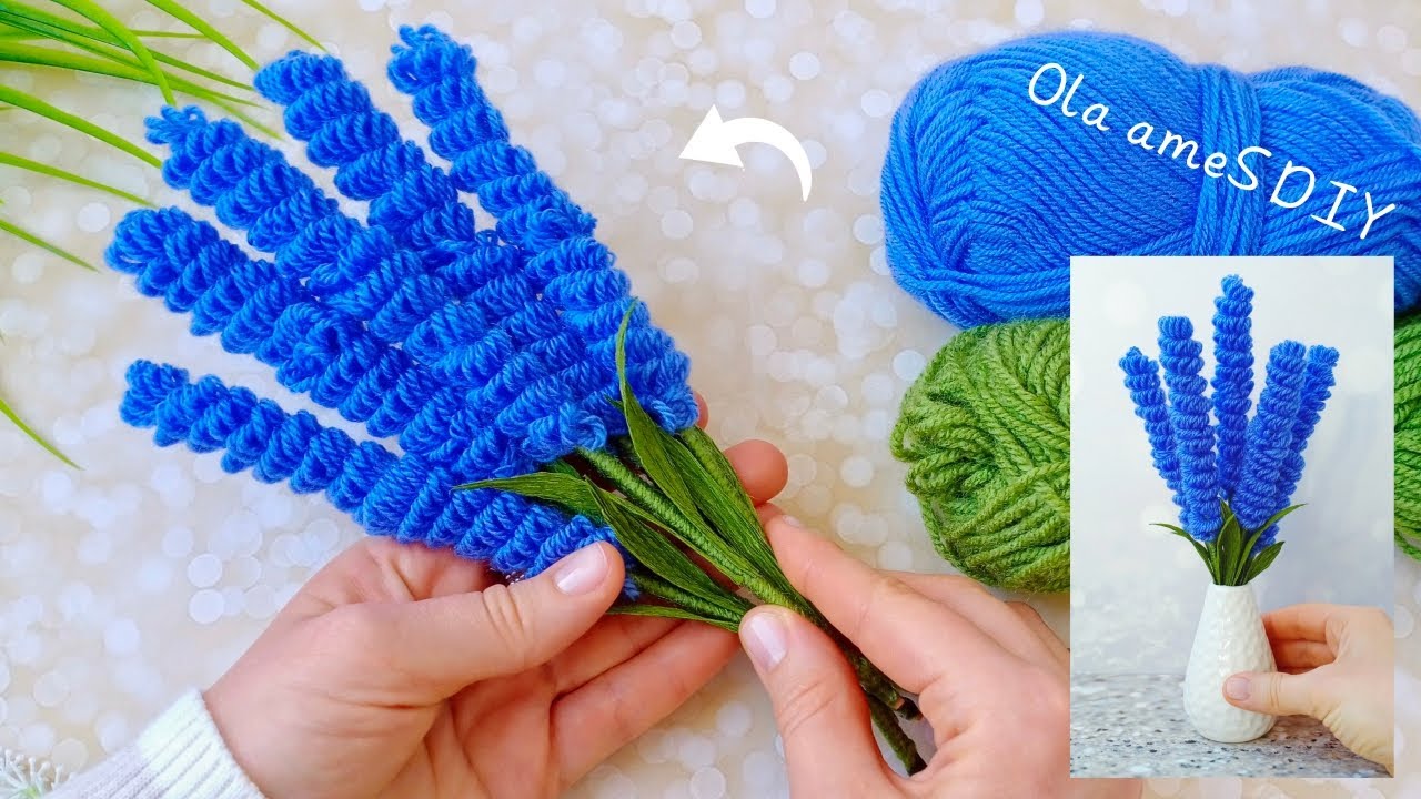 Красиво и Просто 💜🧶 Лаванда из Пряжи с Помощью Карандаша - Интересная Идея Цветов Вам Понравится