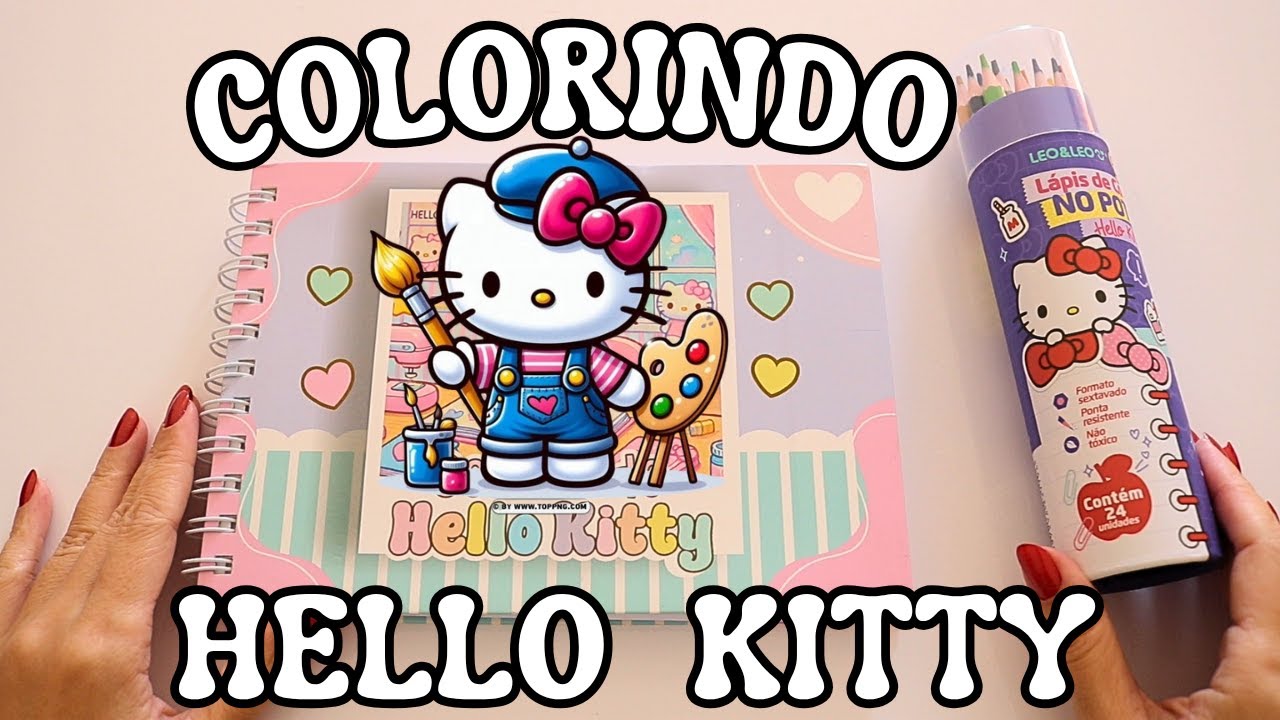 Pintando Hello Kitty com lápis de cor