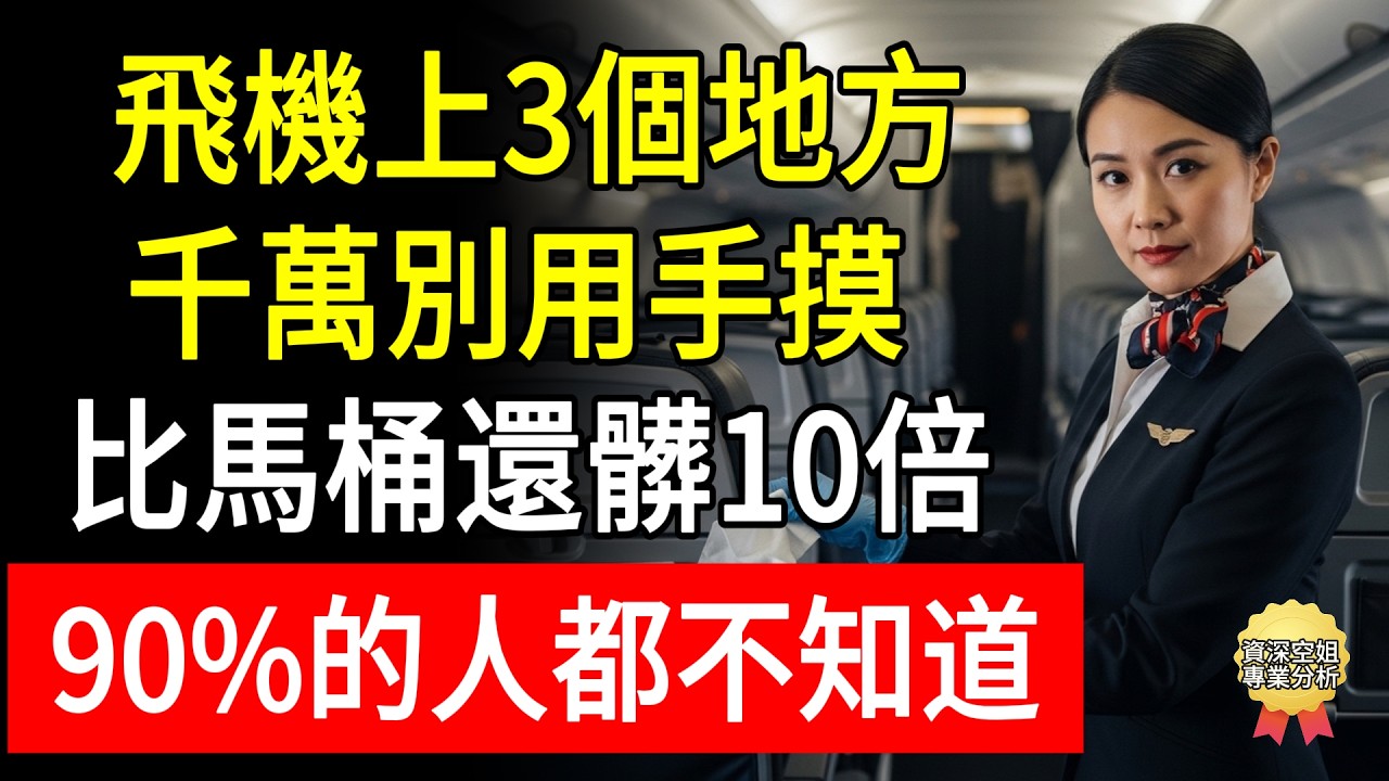 飛機上3個地方，千萬別用手摸！比馬桶還髒10倍！90%的人都不知道！#睿智同行 #飛機衛生 #細菌感染 #旅行健康 #空姐揭秘