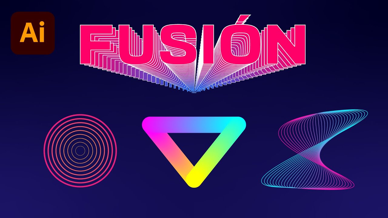 🟠 FUSIONA OBJETOS en Illustrator | Mezcla textos, formas, degradados