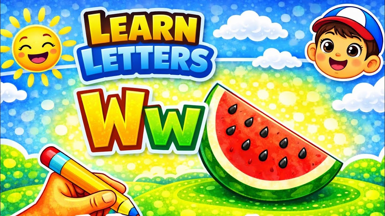 Learn the letter W by drawing a sweet watermelon with bright colors and fun creativity. 🍉🎨