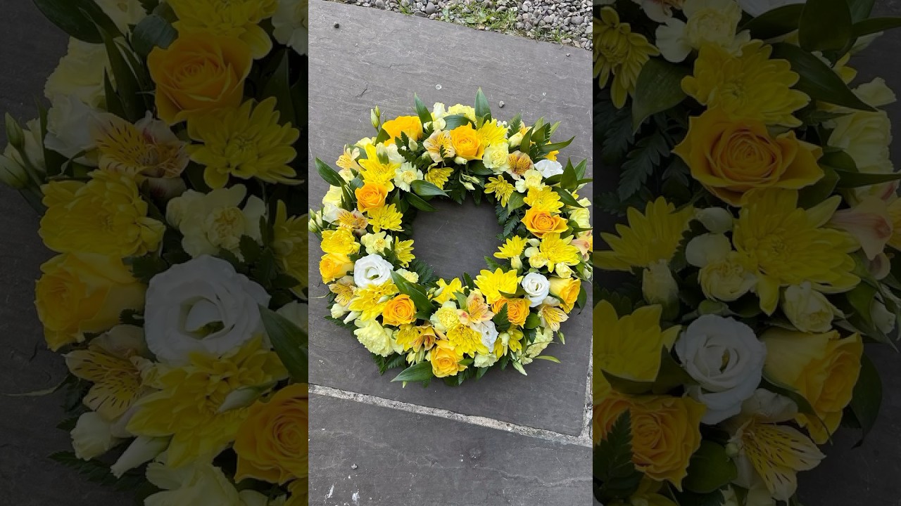 Creating a vibrant yellow funeral wreath #floraltribute #funeralflowers #flowers #florist