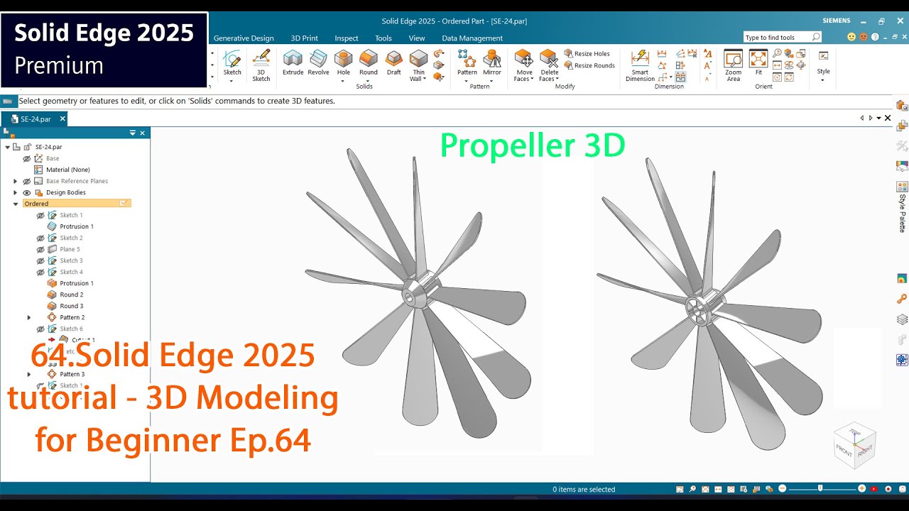Solid Edge 2025 tutorial - 3D Modeling for Beginner Ep.64 Propeller