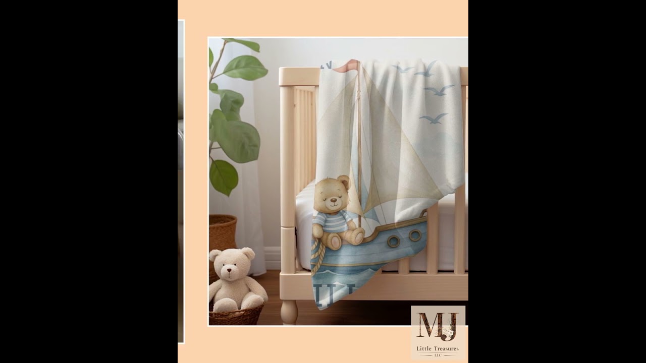 Baby Bear Sailor Minky Blanket Soft Custom Baby Blanket Nautical Nursery Bedding Baby Shower Gift...