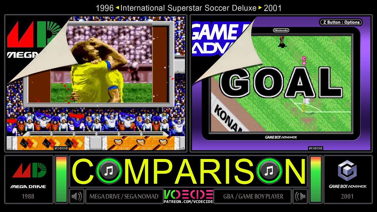 Mega Drive vs GBA (International Superstar Soccer Deluxe) Side by Side Comparison | VCDECIDE