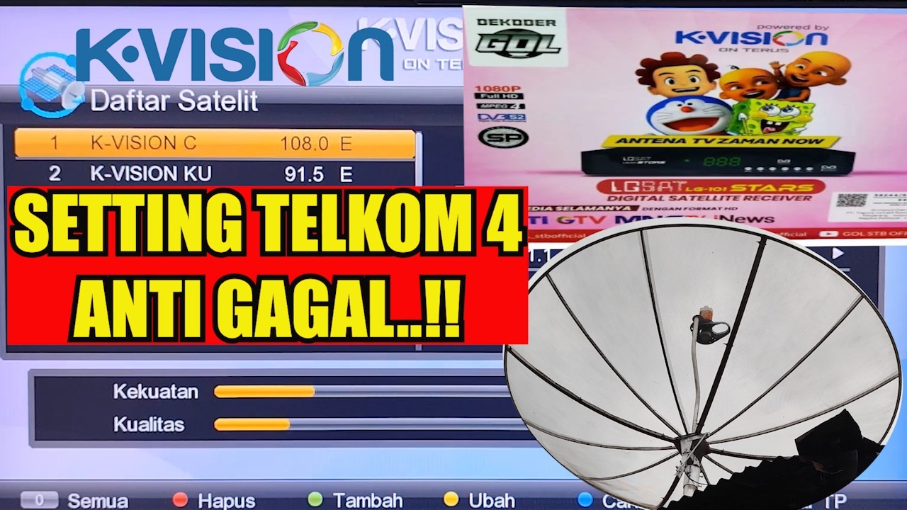 Cara Setting K-Vision Gol Telkom 4 Parabola Jaring Anti Gagal.!