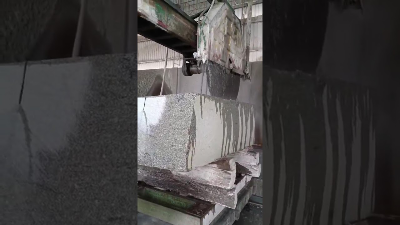 Grey Granite Blocks cutting into Granite Slabs at Priya Exports Chhatarpur Madhya Pradesh