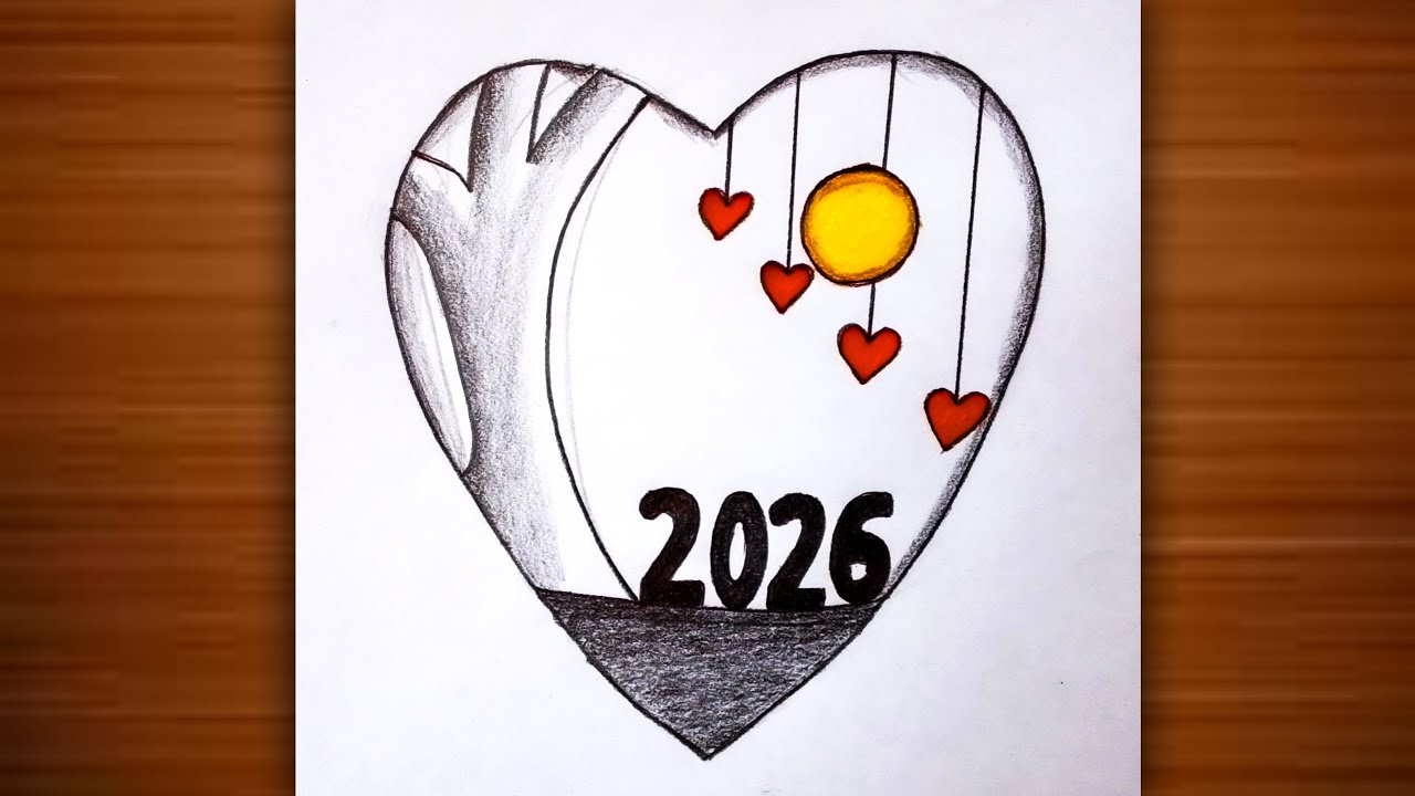 Happy New Year 2026 Drawing | New Year Drawing | Happy New Year Scenery Drawing | 2026 Drawing Easy