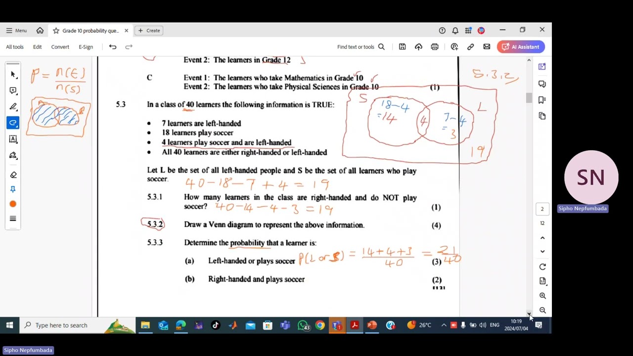 Grade 10 Mathematics probability questions