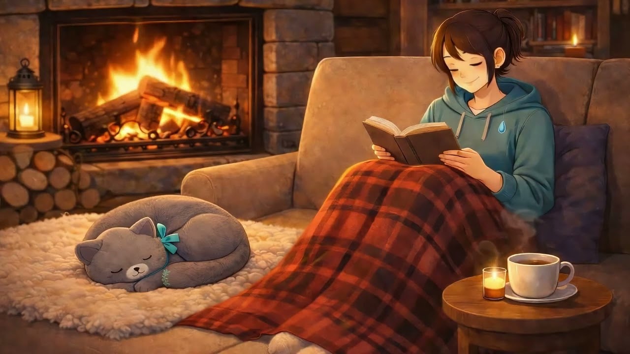 Warm Cabin Corner | Fireplace Sounds + Soft Background Music | Relax & Unwind