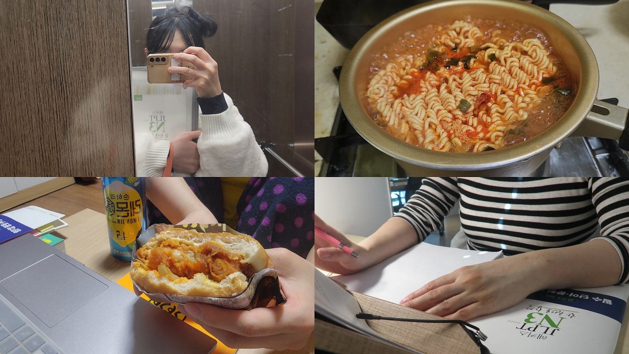 열심히 먹고 공부하러 다니는 백수된 일상브이로그 | 김치볶음밥&콩나물알배추비빔밥 | 다몰입스터디카페 | 일본어회화수업 | 일본어공부 | 자취요리일상 | 후덕죽 깐풍치킨버거