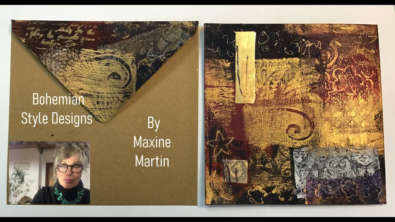 Bohemian style  Cards with envelope -   gold collage
