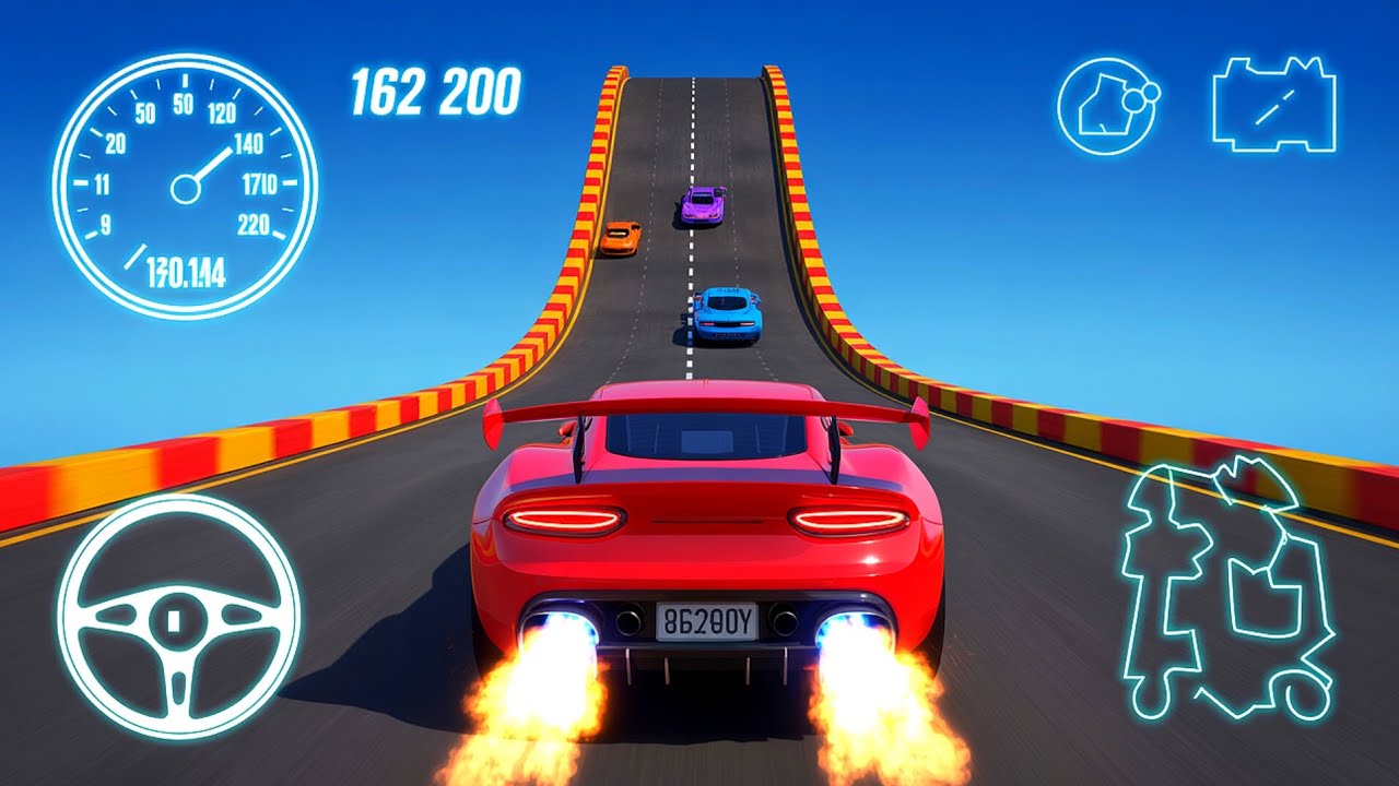 Ramp Red Car Racing Flyover 3D Gameplay _ Android || Ramp Car Stunts Racing Video Car Simulator Game