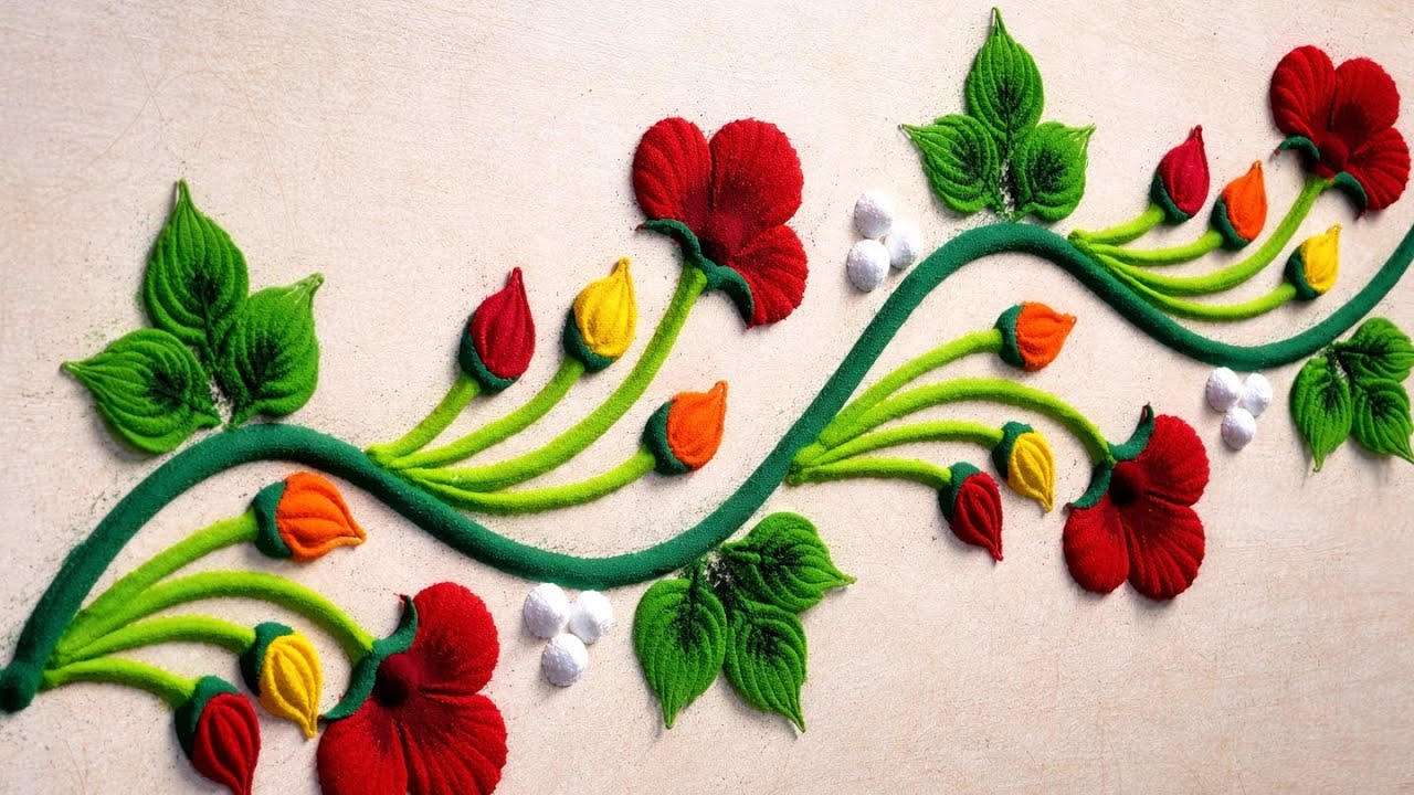 कोणालाही जमेल अशी अतिशय सोपी आणि सुंदर 2बाॅर्डर रांगोळी डिजाईन🌸Simple Border Rangoli🌸👌