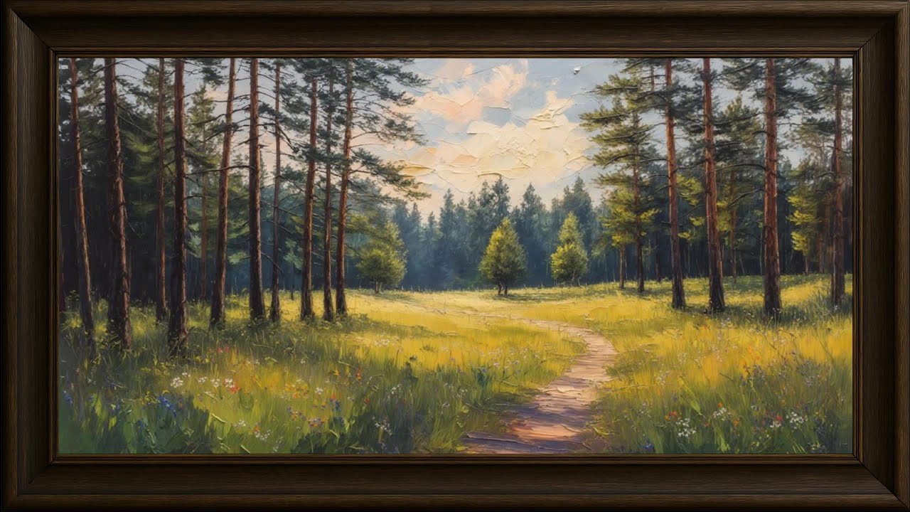 Golden Forest Path –4K Framed Art | Sendero Dorado en el Bosque–Arte enmarcado 4K | No Music