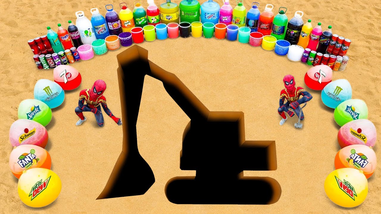 How to Make Excavator with Orbeez, Balloons Fanta, Mtn Dew, 7up, Coca Cola vs Mentos & Popular Sodas
