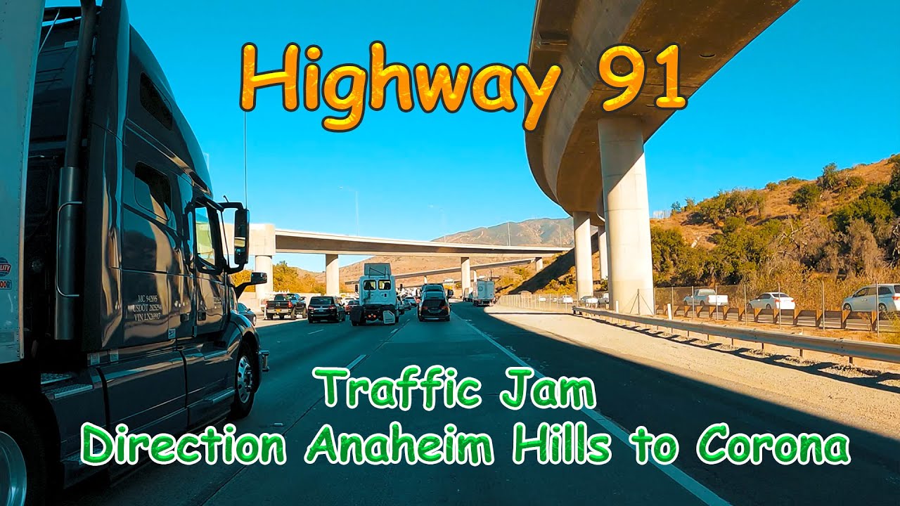 Highway 91 Traffic Car Drive California - Anaheim Hills to Corona, 4K Dashcam Video, Highway Driving