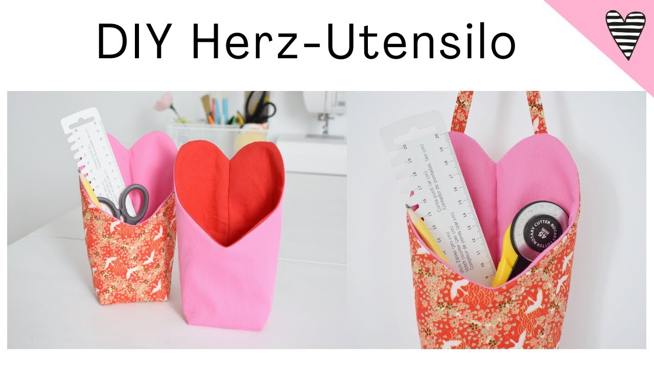 Herzutensilo nähen mit gratis Schnittmuster / DIY MODE Hängeutensilo mit Herz / Valentinstag Nähidee