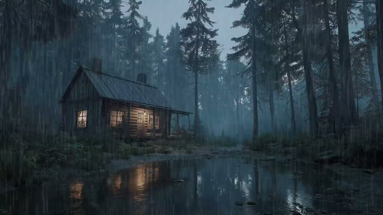 🌧️🏕️Cozy Forest Cabin Rain | Rainy Night Outdoors for 3 Hours | Sleep Relaxation Stress Relief Study